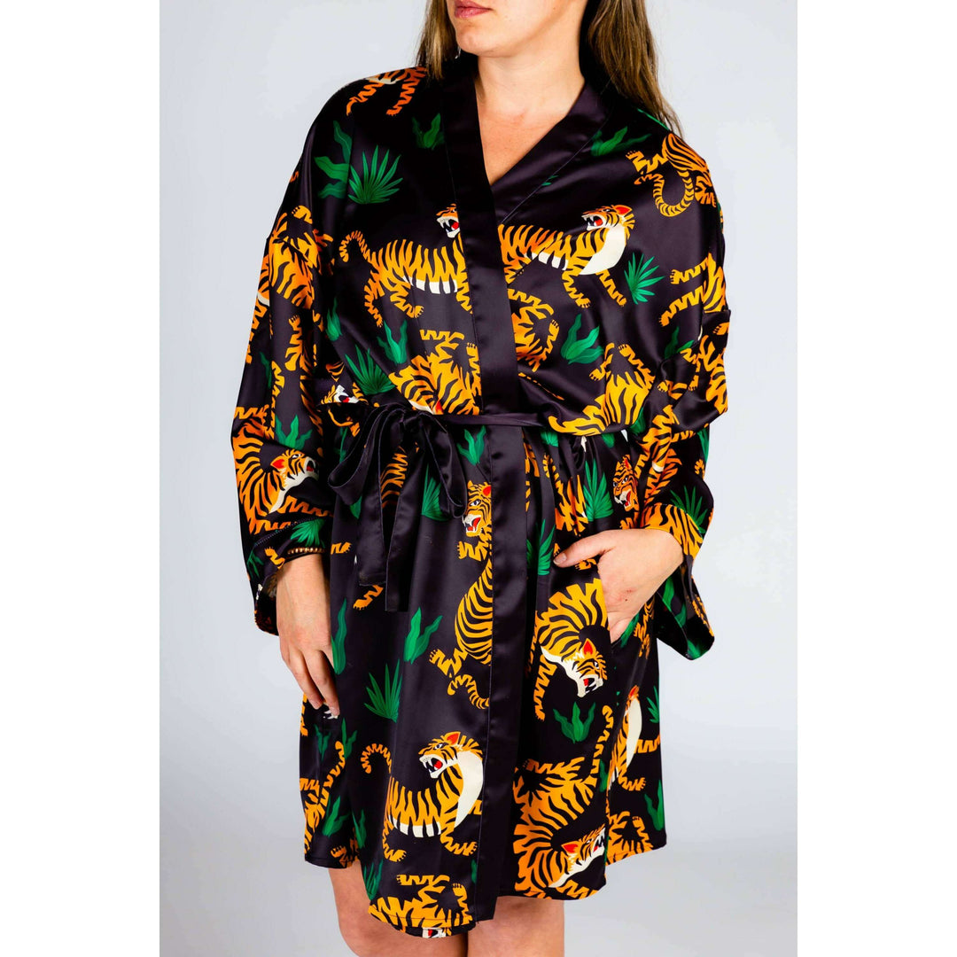 The Tamer | Ladies Unisex Tiger Print Satin Kimono