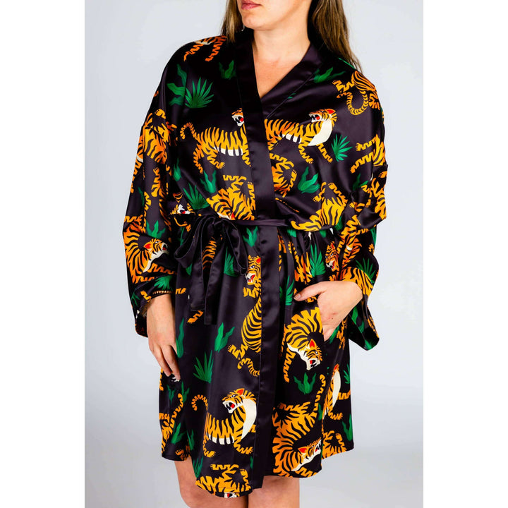 The Tamer | Ladies Unisex Tiger Print Satin Kimono