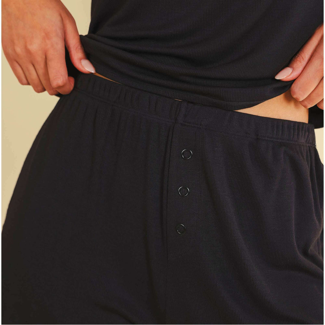 The Threat Level Midnight | Black Ribbed Pajama Short Set