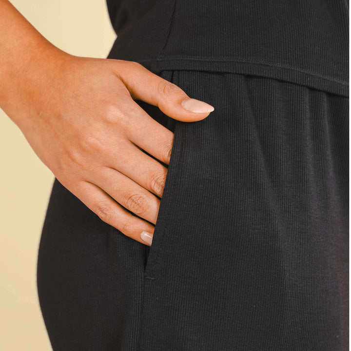 The Threat Level Midnight | Black Ribbed Pajama Short Set