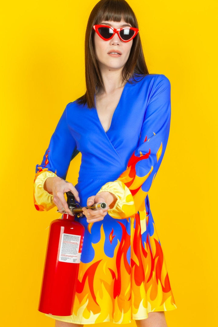 The Blaze Of Glory | Flames Wrap Dress