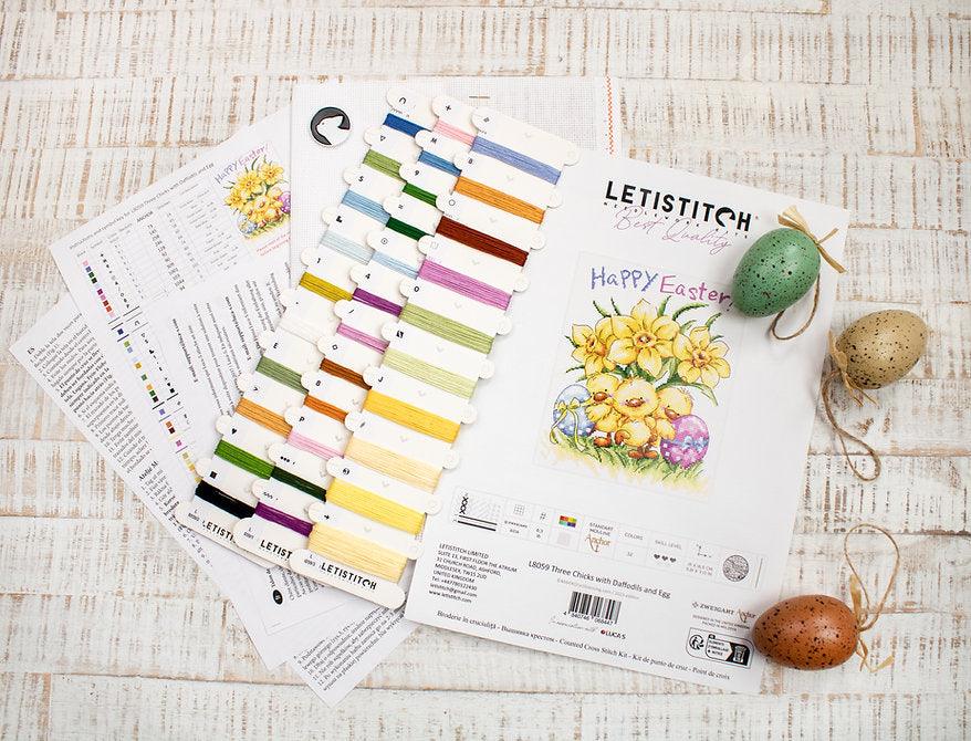 Three Chicks with Daffodils and Egg L8059 Counted Cross Stitch Kit