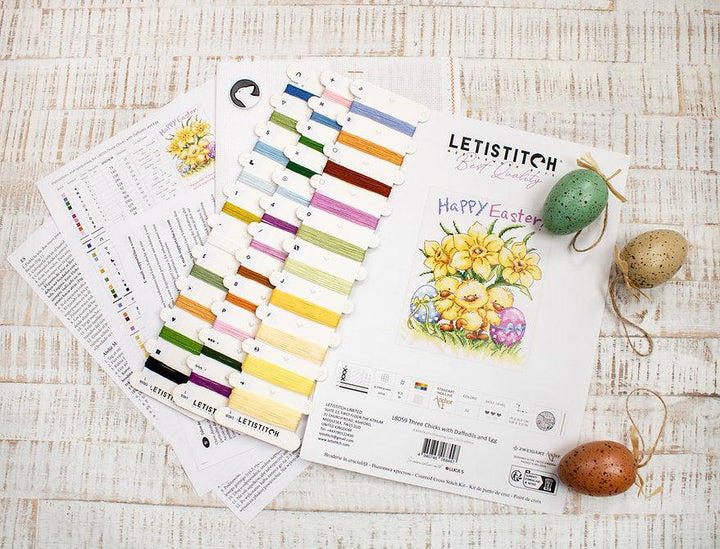 Three Chicks with Daffodils and Egg L8059 Counted Cross Stitch Kit