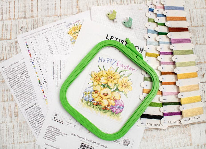 Three Chicks with Daffodils and Egg L8059 Counted Cross Stitch Kit