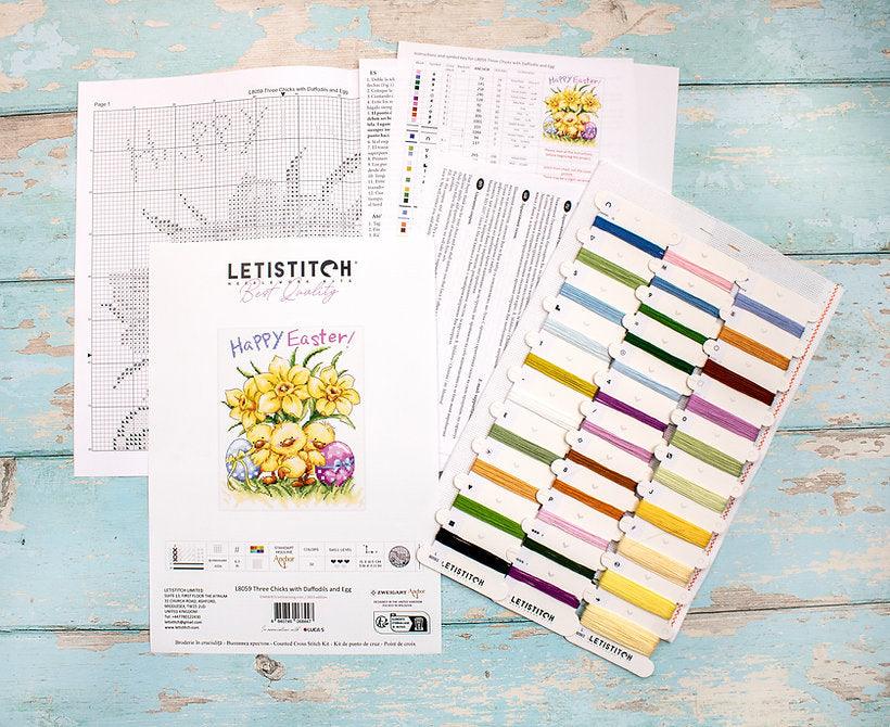 Three Chicks with Daffodils and Egg L8059 Counted Cross Stitch Kit