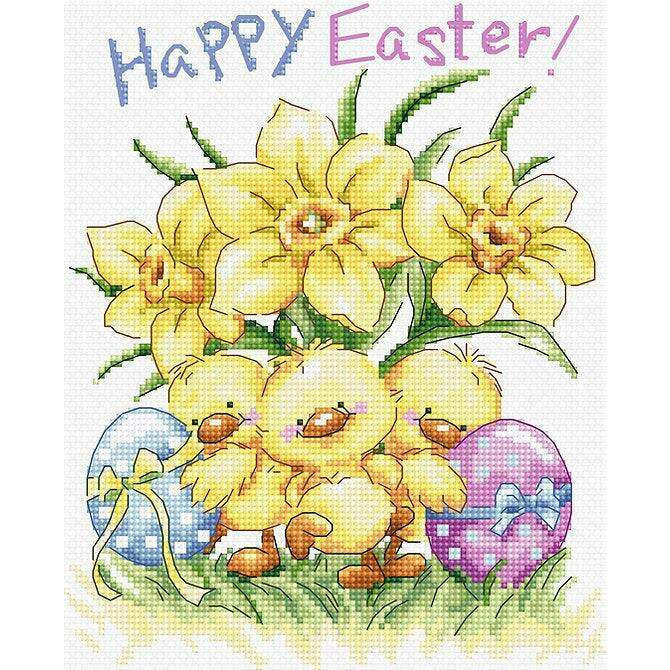 Three Chicks with Daffodils and Egg L8059 Counted Cross Stitch Kit