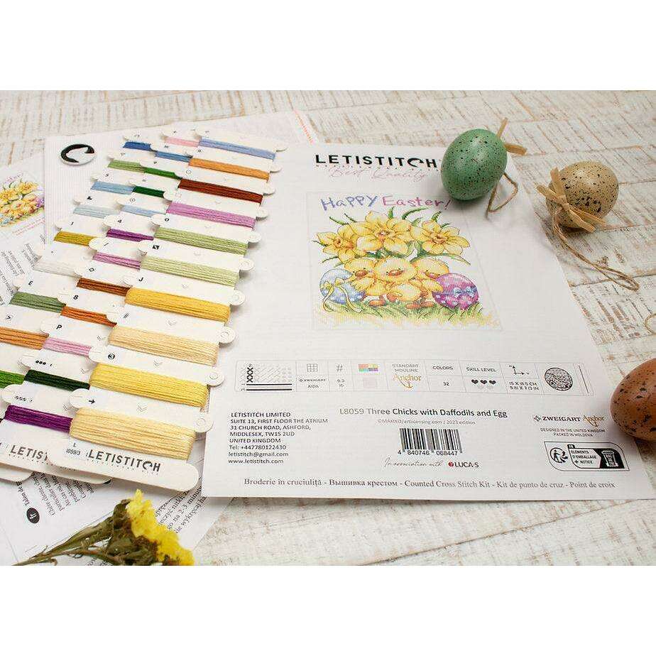 Three Chicks with Daffodils and Egg L8059 Counted Cross Stitch Kit