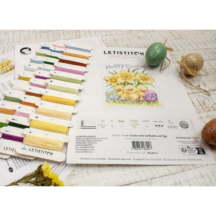 Three Chicks with Daffodils and Egg L8059 Counted Cross Stitch Kit