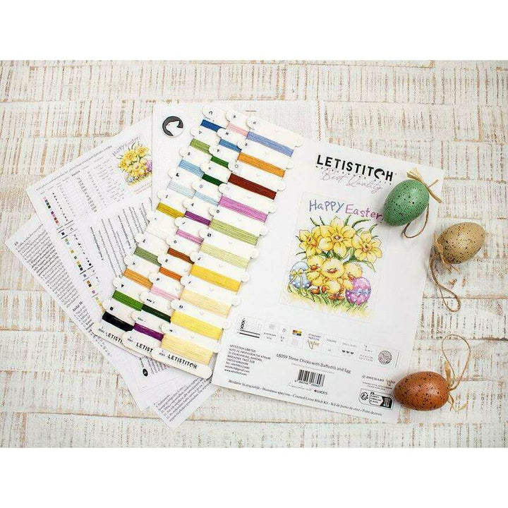Three Chicks with Daffodils and Egg L8059 Counted Cross Stitch Kit