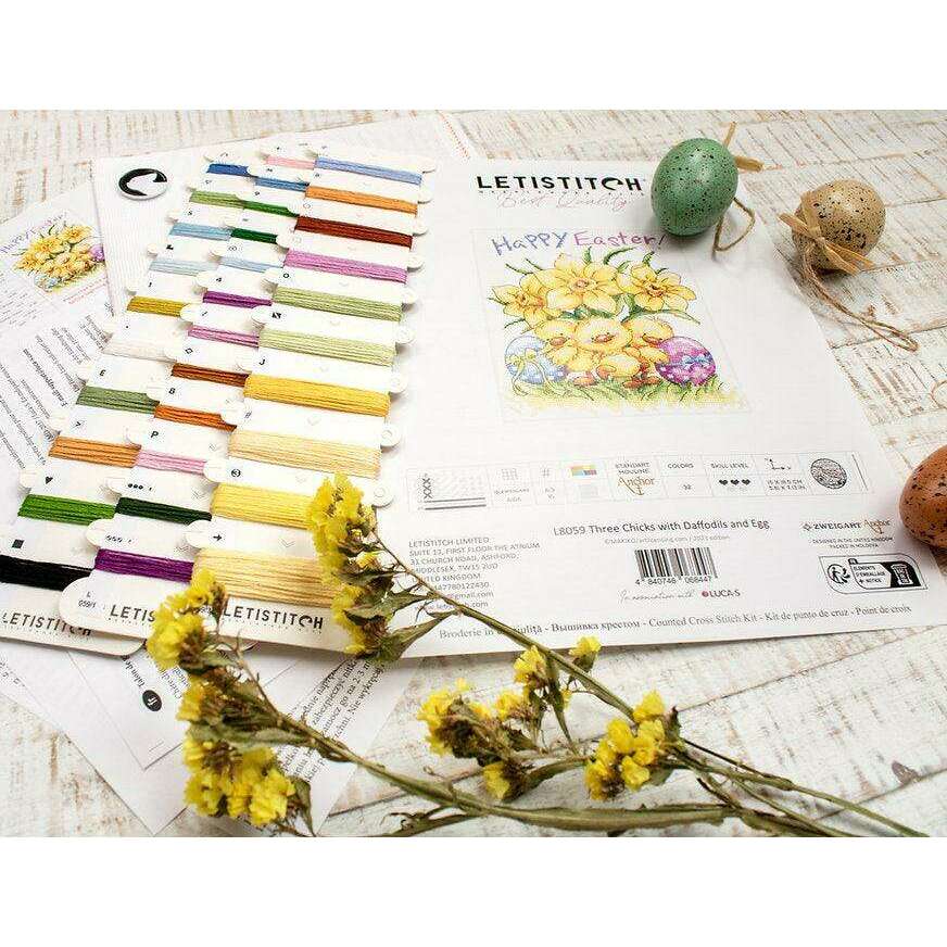 Three Chicks with Daffodils and Egg L8059 Counted Cross Stitch Kit