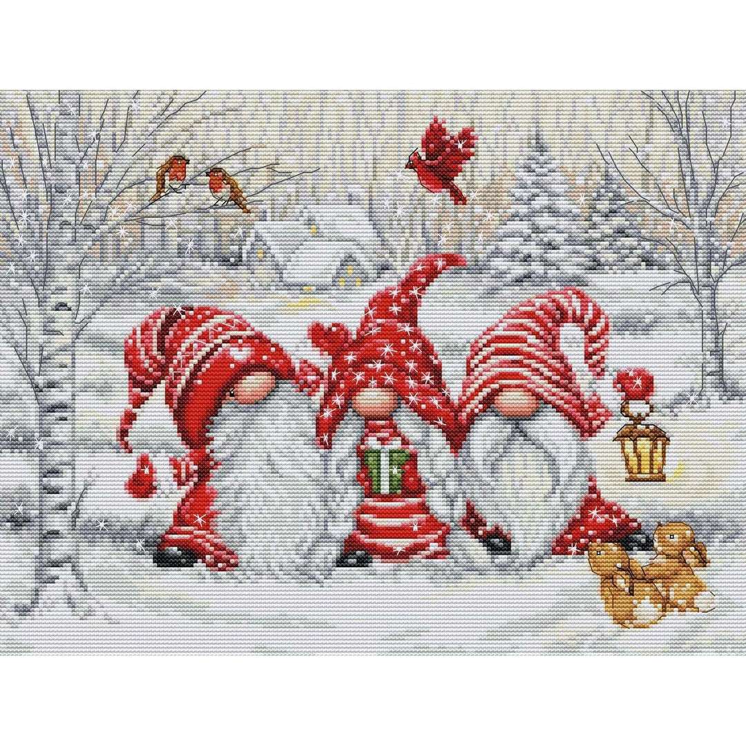 Three Gnomes in Wood BU5050L Counted Cross-Stitch Kit