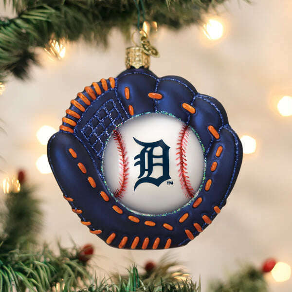 Old World Christmas Tigers Baseball Mitt Blown Glass Ornament