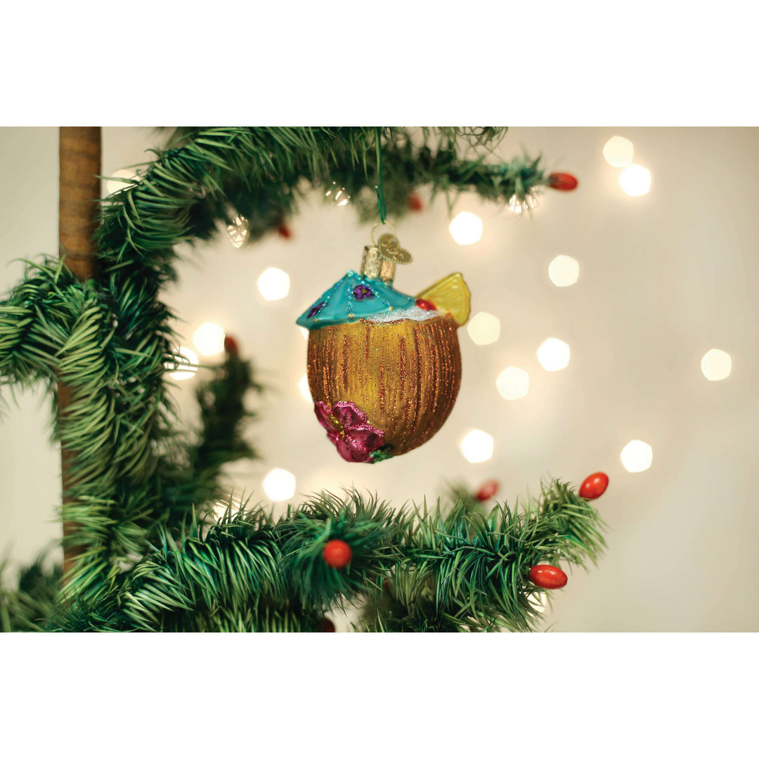 Old World Christmas Tropical Coconut Drink Blown Glass Ornament