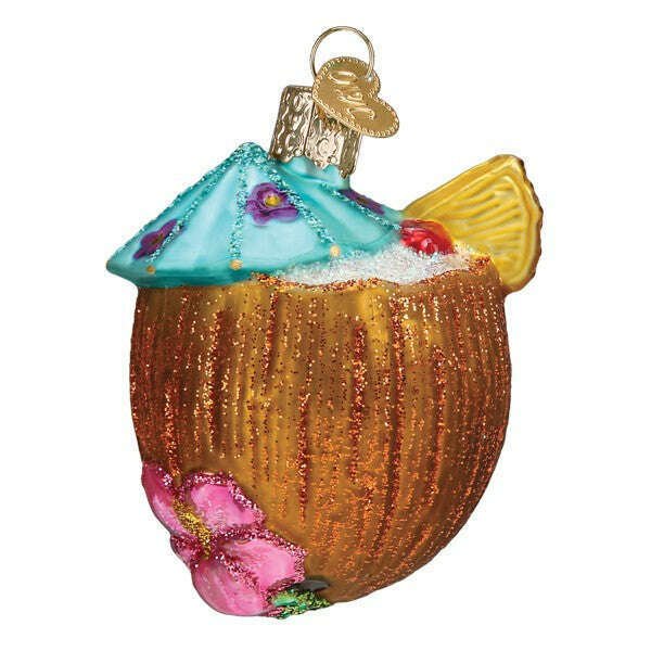 Old World Christmas Tropical Coconut Drink Blown Glass Ornament
