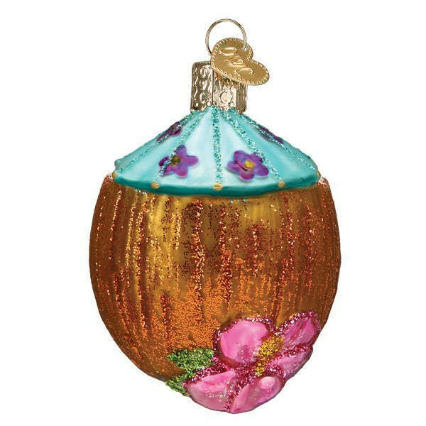 Old World Christmas Tropical Coconut Drink Blown Glass Ornament