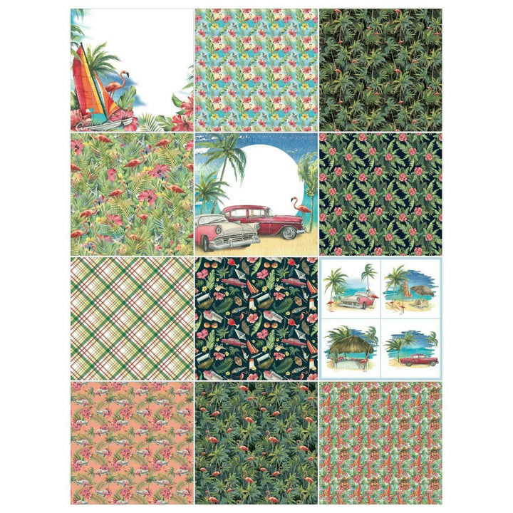 Tropical Holiday Scrapbook Paper Pack. 12 Sheets of 15.2x15.2cm Heavyweight Paper Pad F07M2-3 AC230314-06