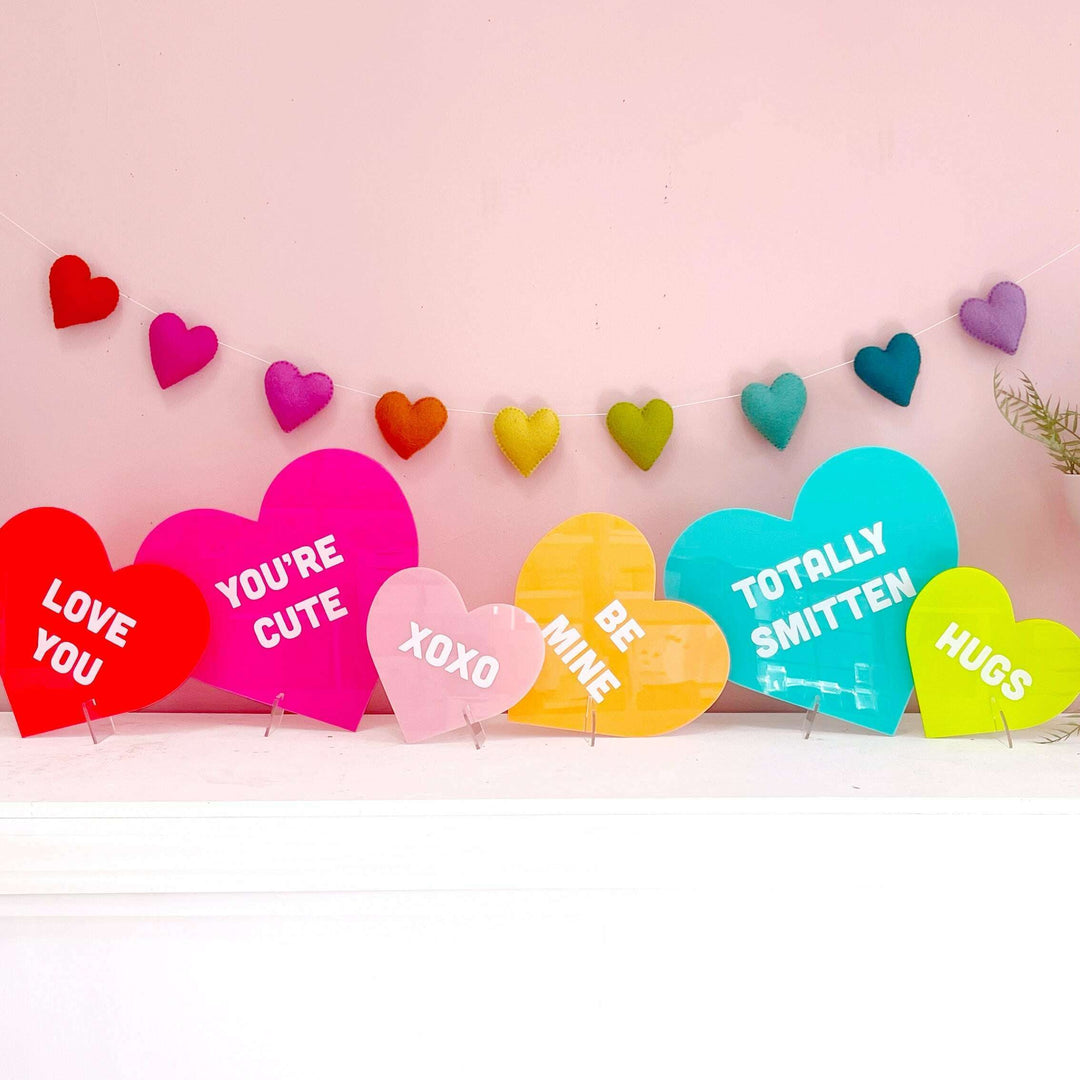Turquoise, Orange, Lime Conversation Acrylic Hearts