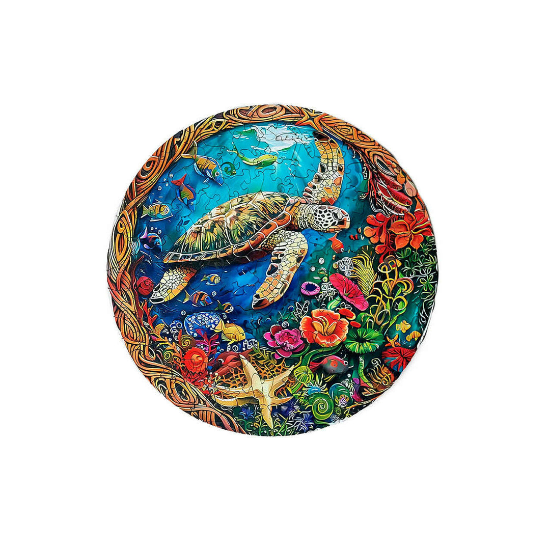 Turtle in Coral Reef - Jigsaw Wooden Puzzle by Wizardi F07N9-31