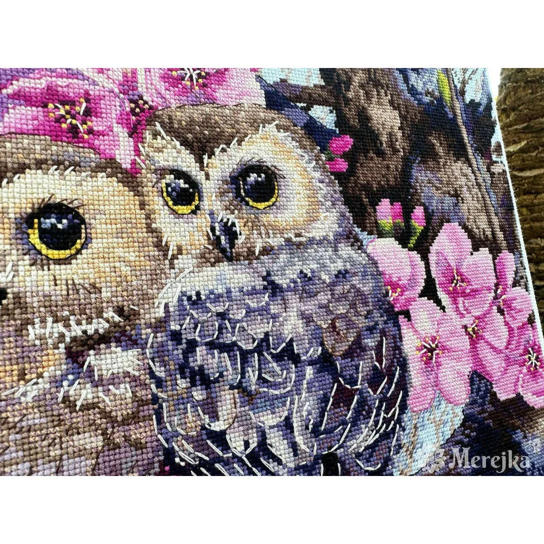 Two Owls in Spring Blossom K-228 Counted Cross-Stitch Kit