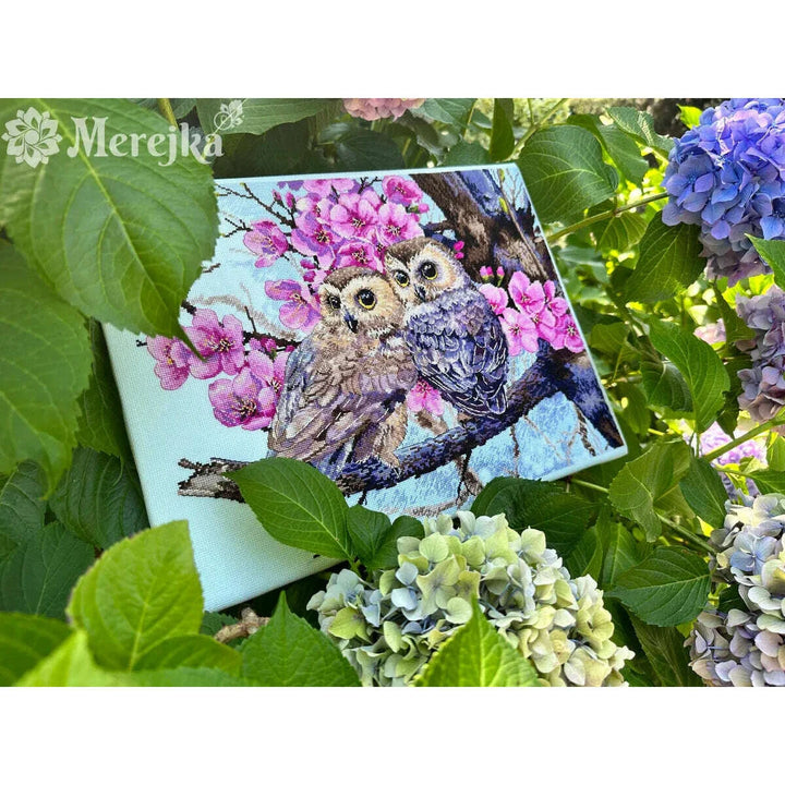Two Owls in Spring Blossom K-228 Counted Cross-Stitch Kit