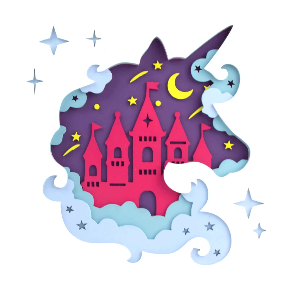 Rosa Talent Unicorn - 3D Painting Set. Primed Fiberboard. 5 Layers. 11.81*11.81 inches.