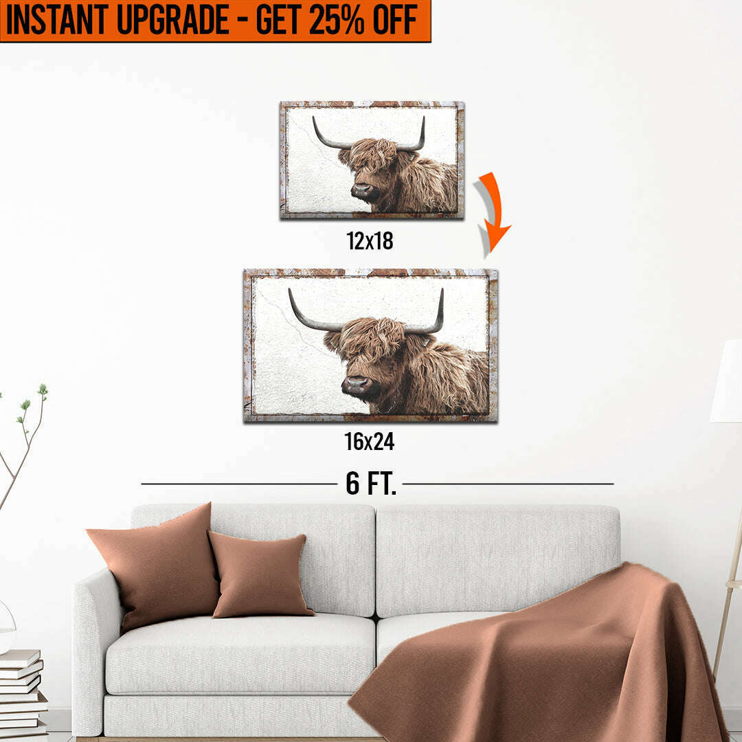 Upgrade Your 12x18 Inches 'Natural Rustic Highland Cow' Canvas To 16x24 Inches