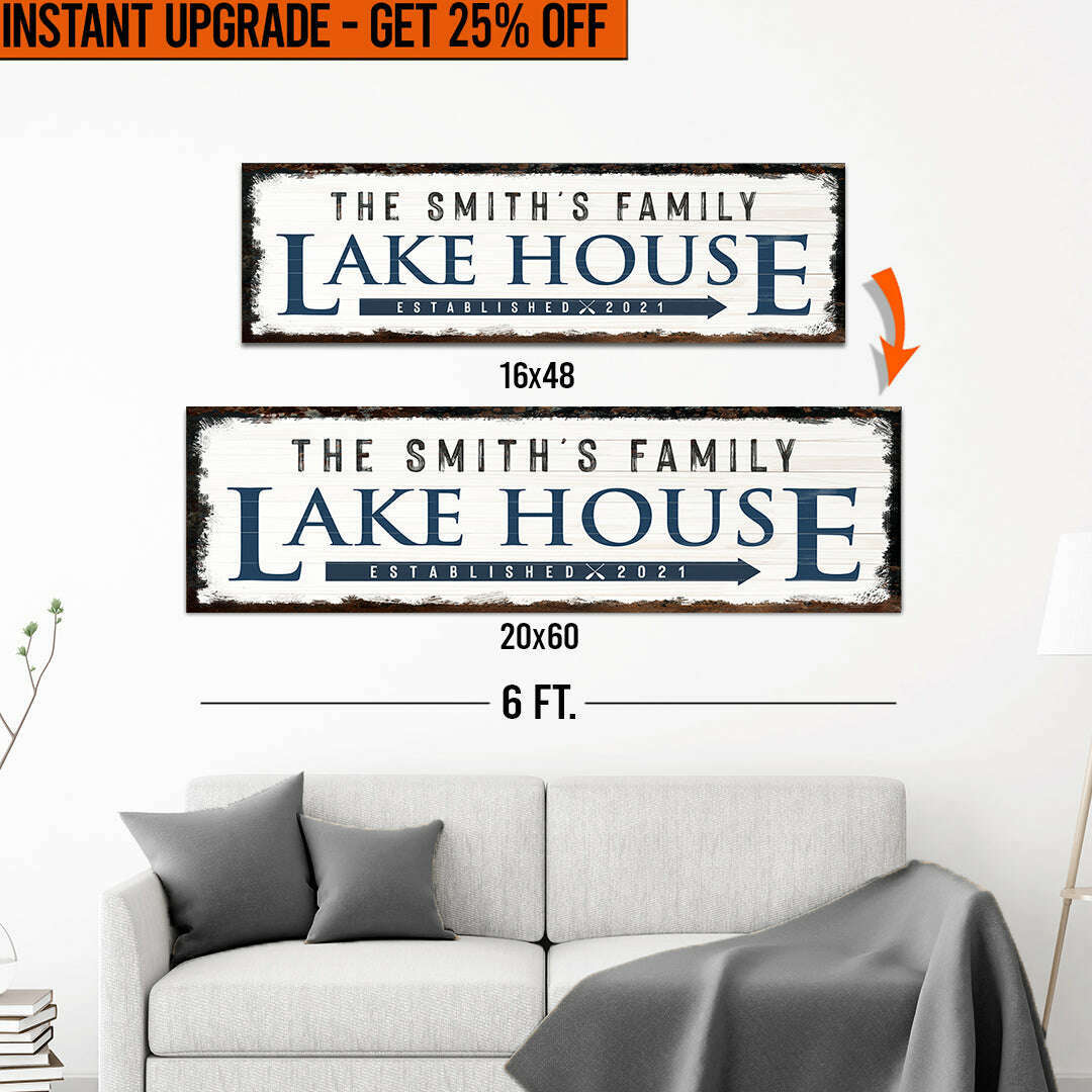 Upgrade Your 16x48 Inches 'Family Lake House Arrow' (Style 1) Canvas To 20x60 Inches