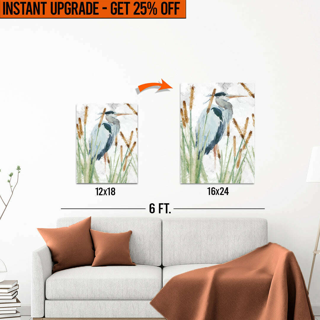 Upgrade Your 18x12 Inches 'Heron In The Reeds' Canvas To 24x16 Inches