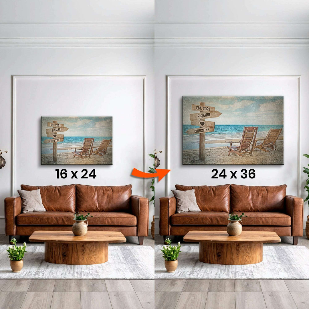 Upgrade Your 24x16 Inches 'Beach Couple Names' Canvas To 36x24 Inches