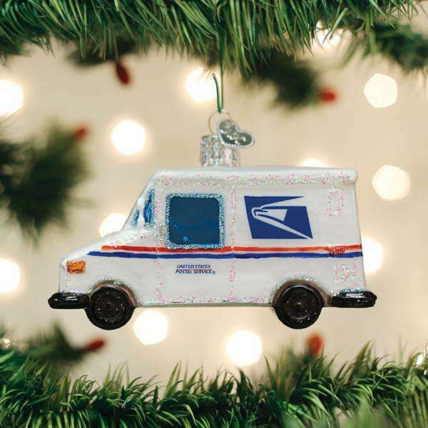 Old World Christmas USPS Mail Truck Blown Glass Ornament