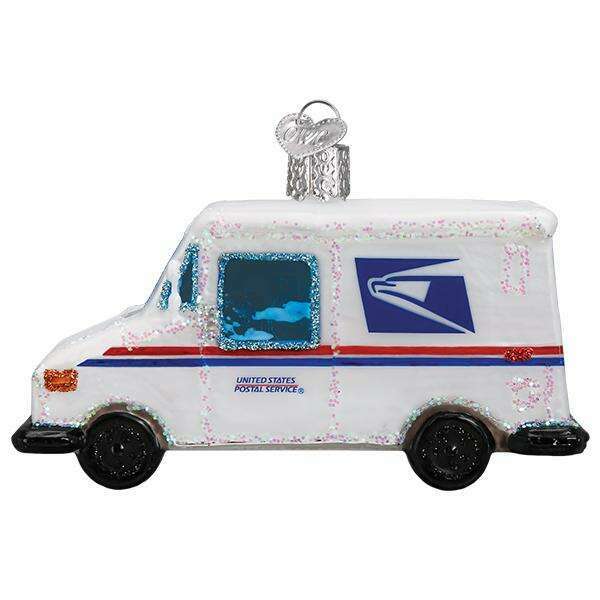 Old World Christmas USPS Mail Truck Blown Glass Ornament