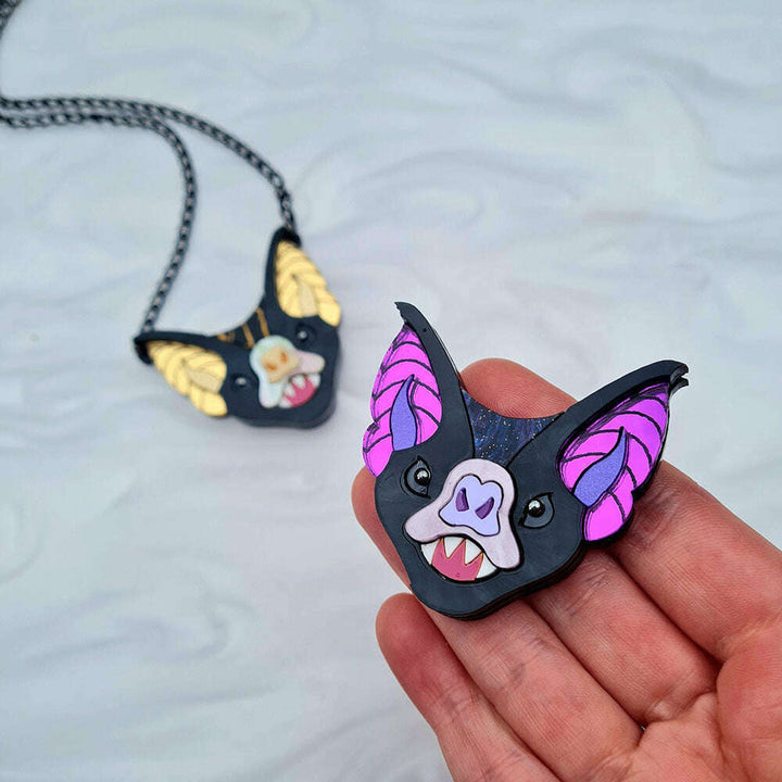 Vampire Bat Face Brooch- Two Colours by Cherryloco Jewellery 3