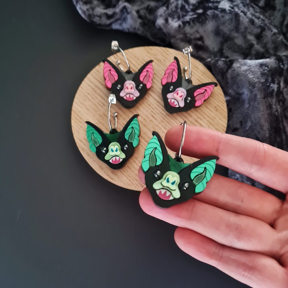 Vampire Bat Hoop Earrings &ndash; Two Colours &ndash; Glow In The Dark by Cherryloco Jewellery 1