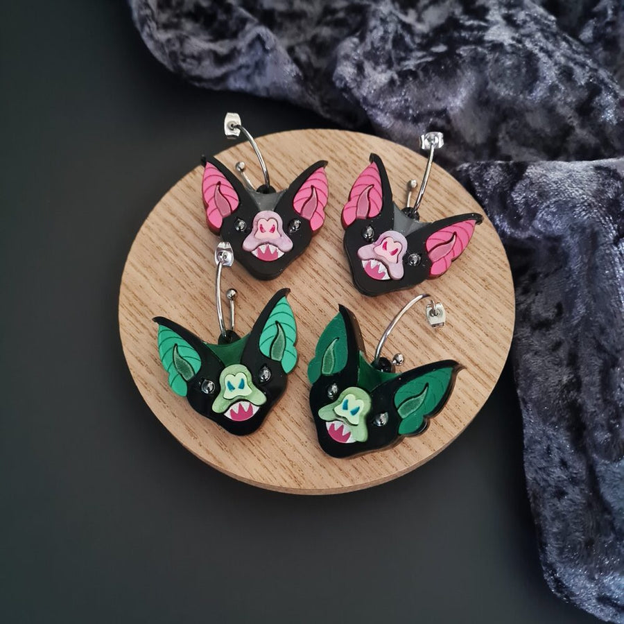 Vampire Bat Hoop Earrings &ndash; Two Colours &ndash; Glow In The Dark by Cherryloco Jewellery