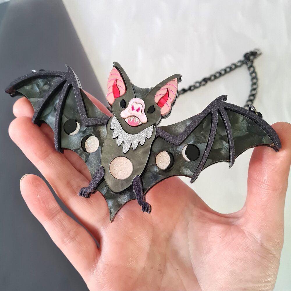 Vampire Bat Statement Moon Phases Necklace by Cherryloco Jewellery 1