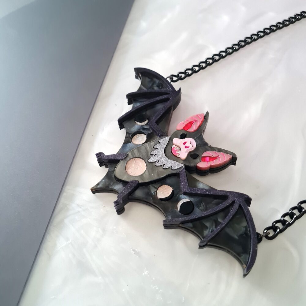 Vampire Bat Statement Moon Phases Necklace by Cherryloco Jewellery 2