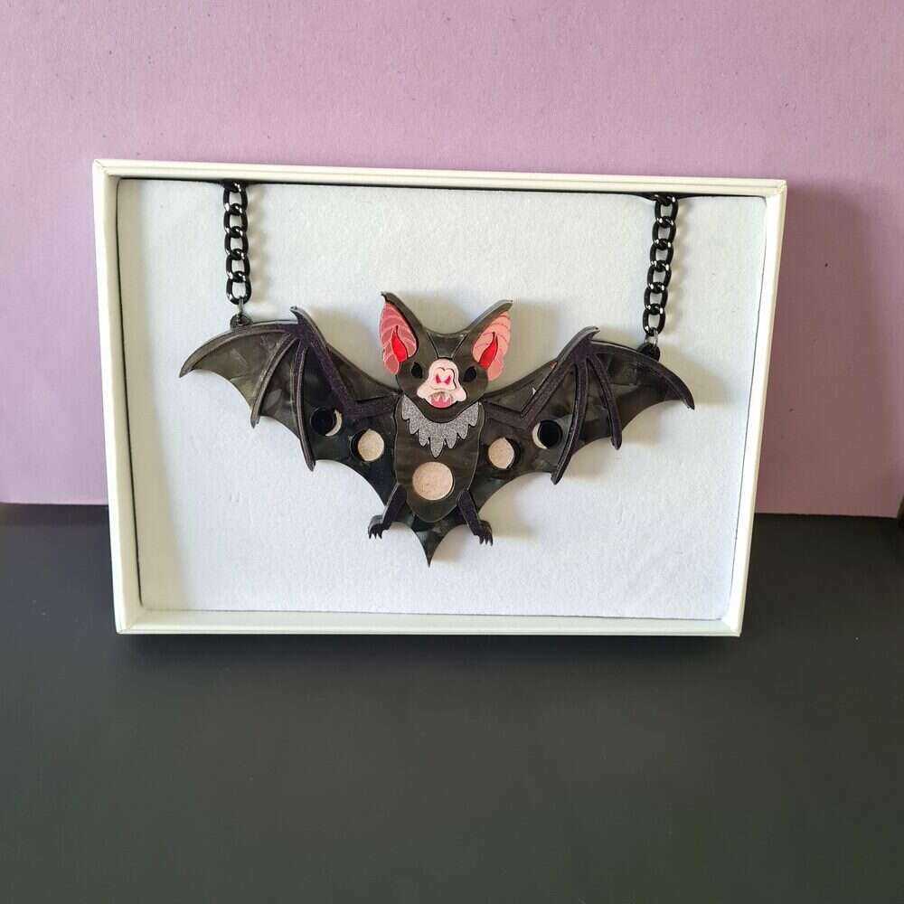 Vampire Bat Statement Moon Phases Necklace by Cherryloco Jewellery 3
