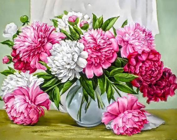 Vibrant Peonies WD2352 18.9 x 14.9 inches Wizardi Diamond Painting Kit