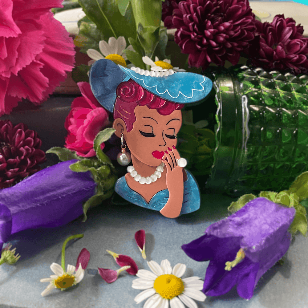 Vine and Dandy Lady Head Vase Inspired Brooch by Lipstick & Chrome - Sable - Quirks!