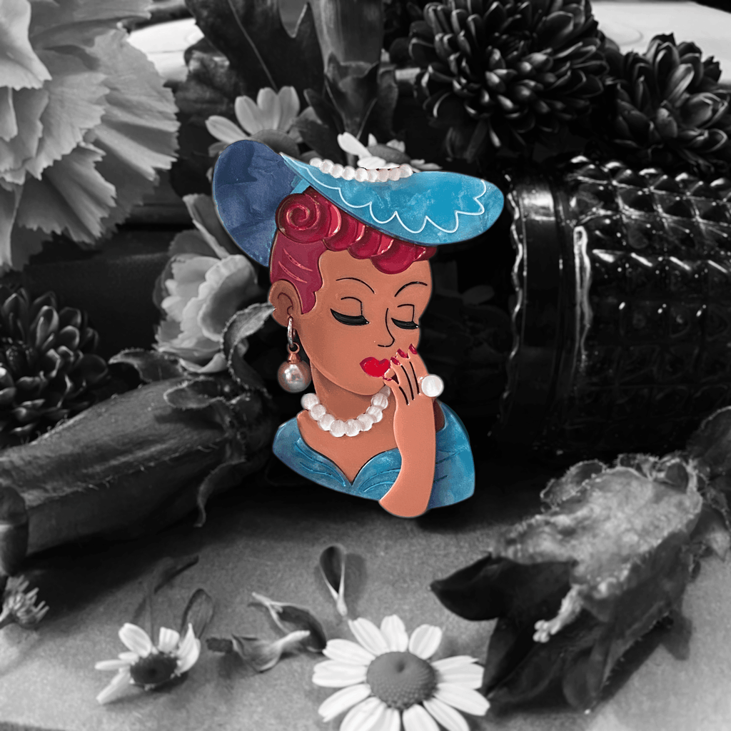 Vine and Dandy Lady Head Vase Inspired Brooch by Lipstick & Chrome - Sable - Quirks!