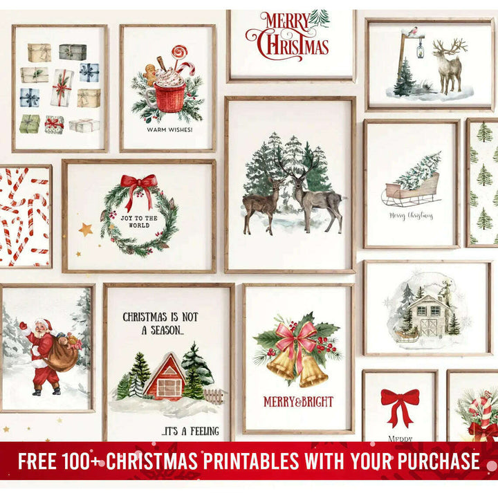 Vintage Christmas Tree Wall Art with Free 100+ Christmas Print