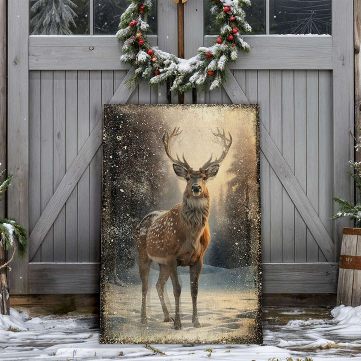 Vintage Winter Deer Christmas Wall Art IV