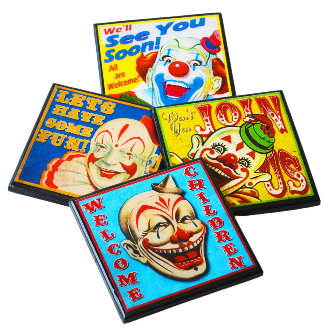 vintage clown coaster set