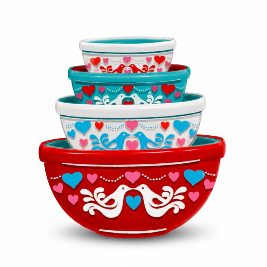 lovebirds red white aqua vintage pyrex valentine's bowls acrylic brooch