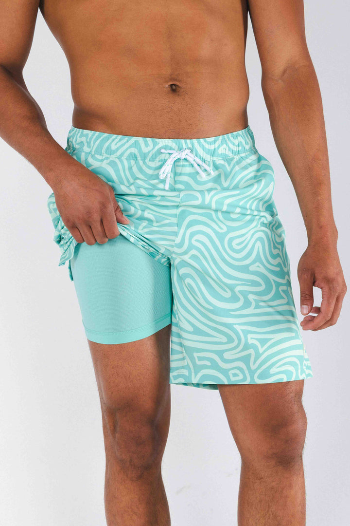 The Water Park | Neon Abstract Line Ball Hammock® Pouch 8" Swim Trunks