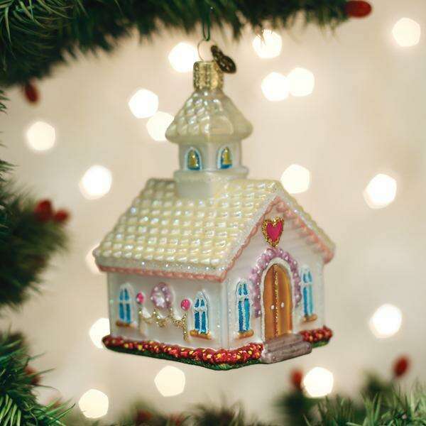 Old World Christmas Wedding Chapel Blown Glass Ornament