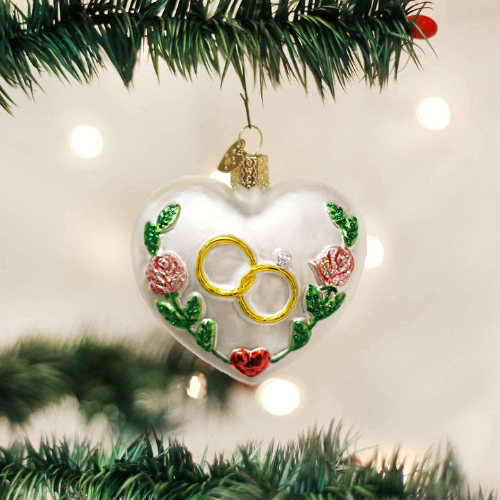 Old World Christmas Wedding Heart Blown Glass Ornament