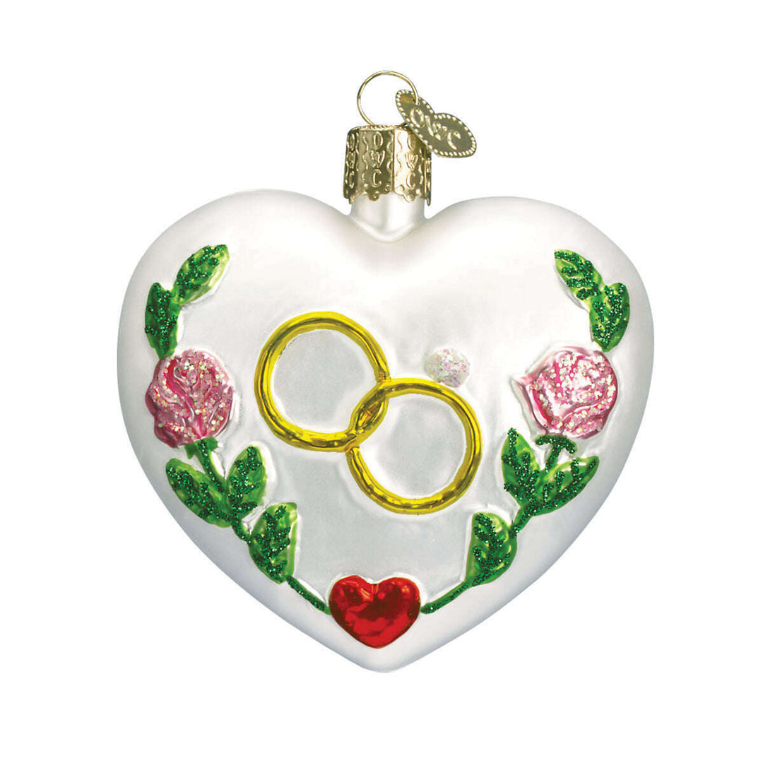 Old World Christmas Wedding Heart Blown Glass Ornament