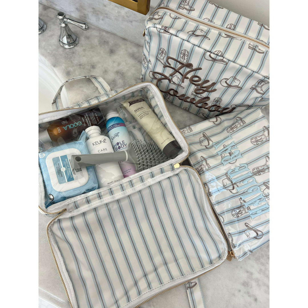 Western Blues Striped - Clear Coat Toiletry Case