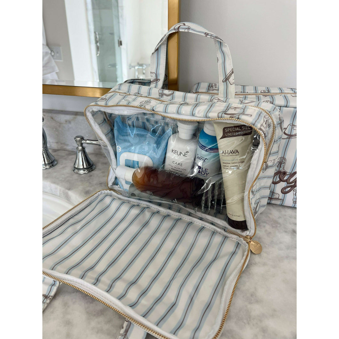 Western Blues Striped - Clear Coat Toiletry Case